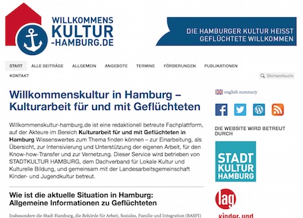 Informationen zur Kulturarbeit mit Flüchtlingen sind jetzt auf der Website willkommenskultur-hamburg.de enthalten.