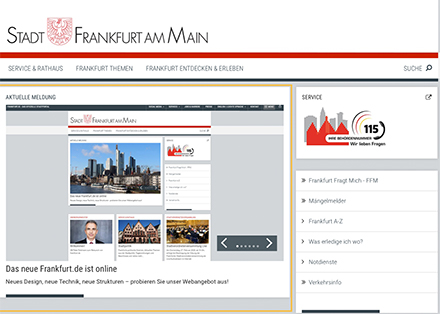Das neue Design des Web-Auftritts von Frankfurt am Main. 