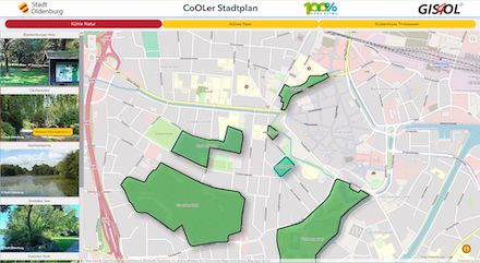 Digitaler Stadtplan zeigt kühle Orte in und um Oldenburg.