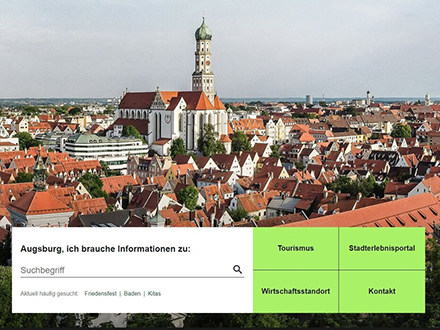 Screenshot der Startseite von augsburg.de: Die Navigation, die Suche und die Barrierefreiheit wurden optimiert.